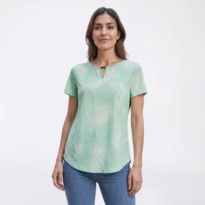 Womens Notations Abstract Dot Jacquard Keyhole Neck Blouse